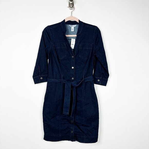 NWT White House Black Market 3/4 Sleeve Denim Shirt Dress Avery Rinse 2 #WHBM17 - Picture 2 of 9